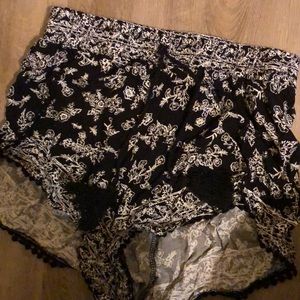 Black Floral Lounge Shorts